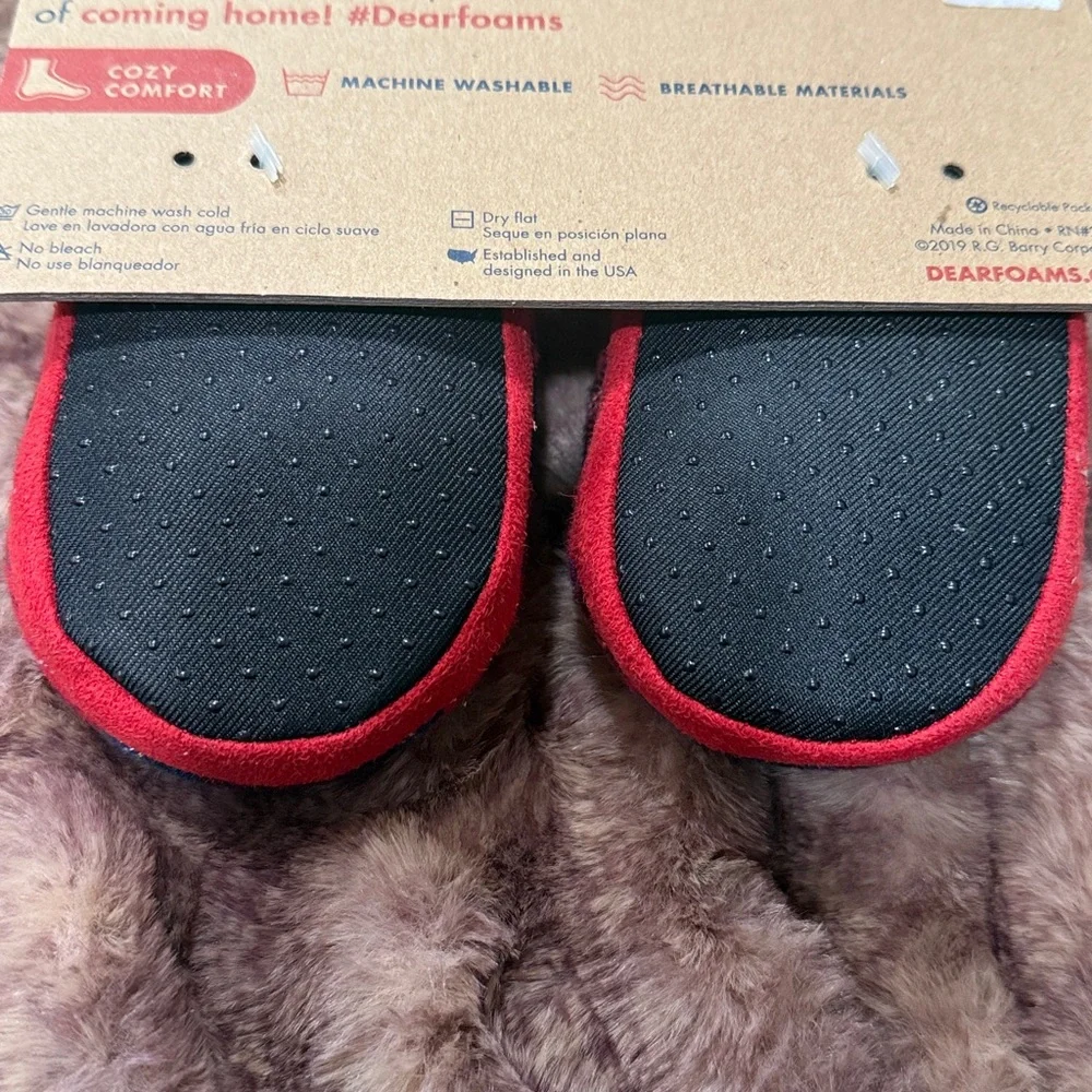 Dearfoams Red Plaid Baby Bear Slippers
